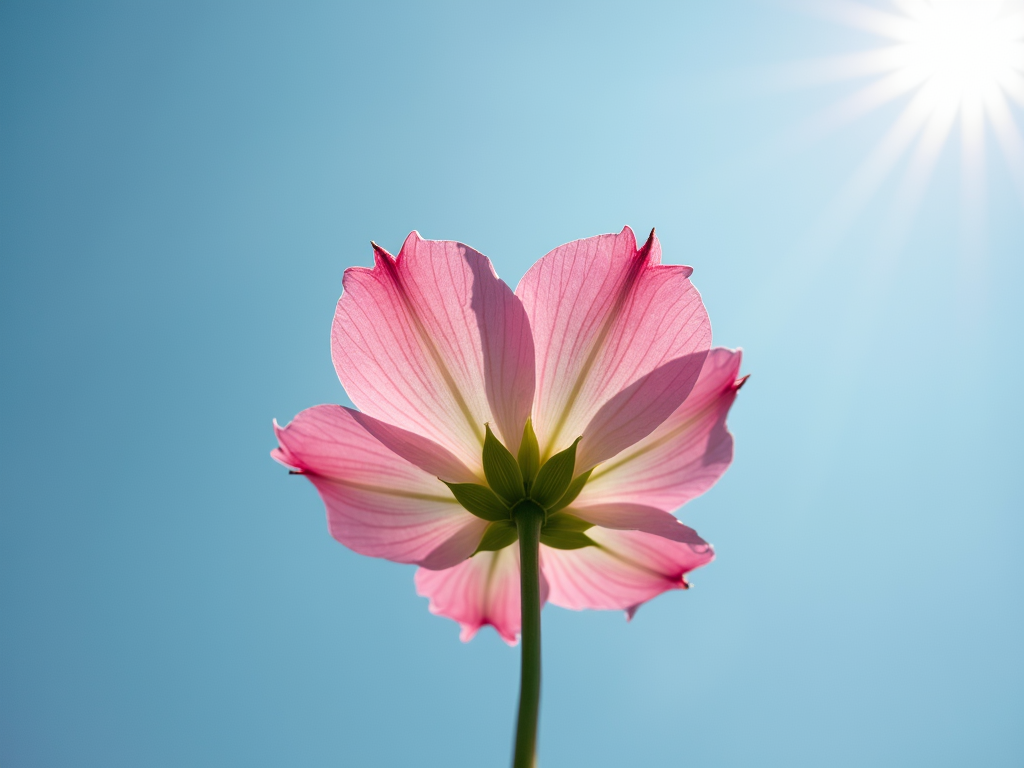 Eine Blume, von unten gegen einen klaren Himmel fotografiert