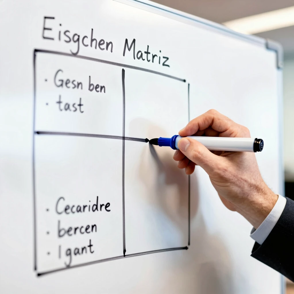 Nahaufnahme einer Hand, die die Eisenhower-Matrix auf einem Whiteboard ausfüllt