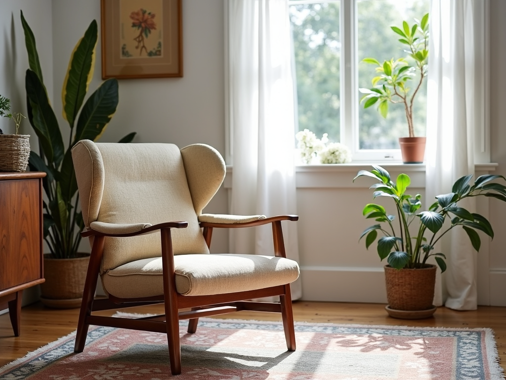 Vintage-Stuhl in modernem Wohnzimmer