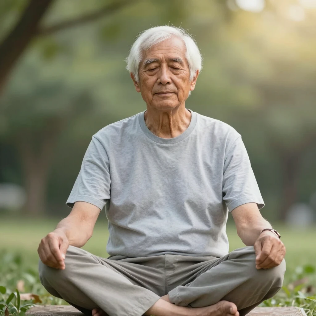 Jon Kabat-Zinn in meditierender Pose in der Natur