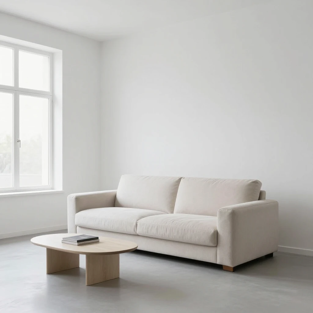 Minimalistisches Wohnzimmer mit einfacher Einrichtung