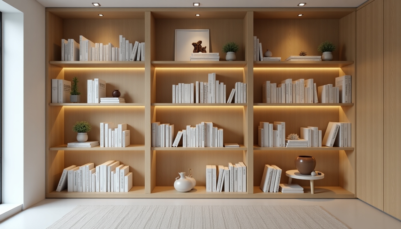 A neatly arranged bookshelf containing only a few classic books among decorative items.