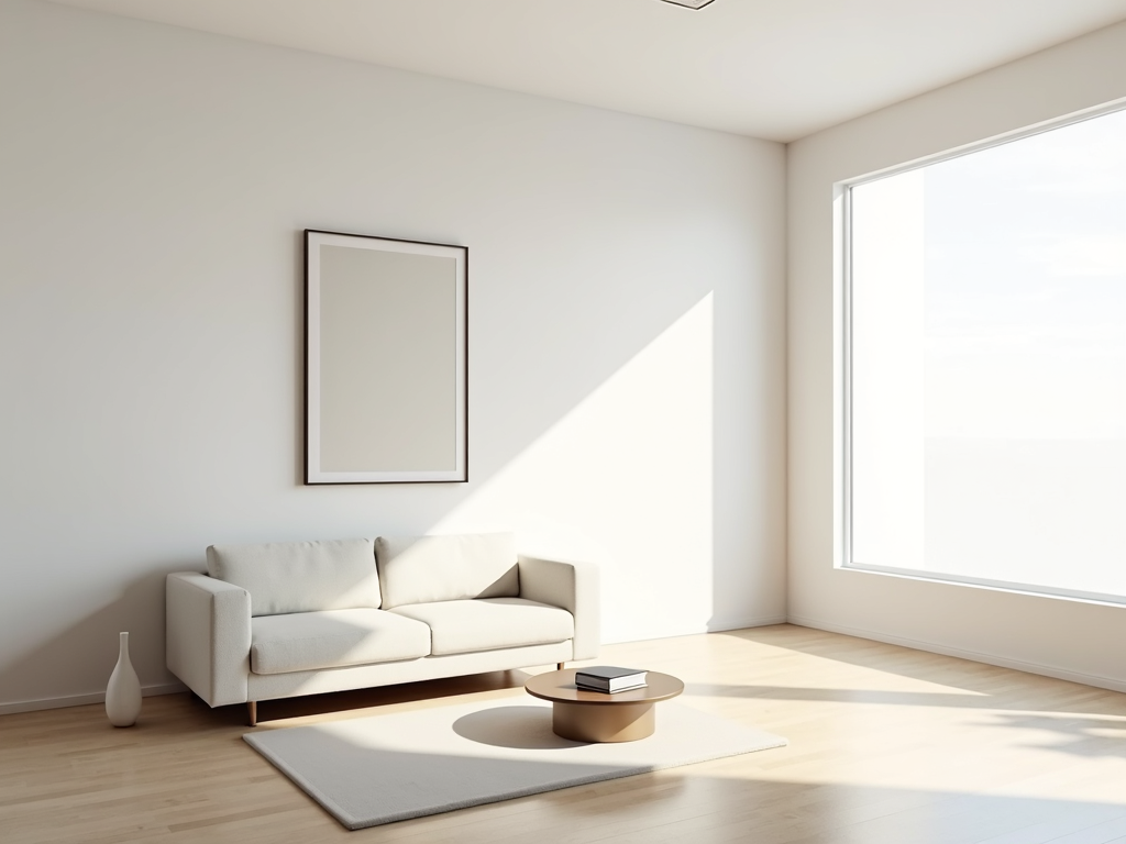 Ein minimalistisches Wohnzimmer mit klaren Linien und neutralen Farben.