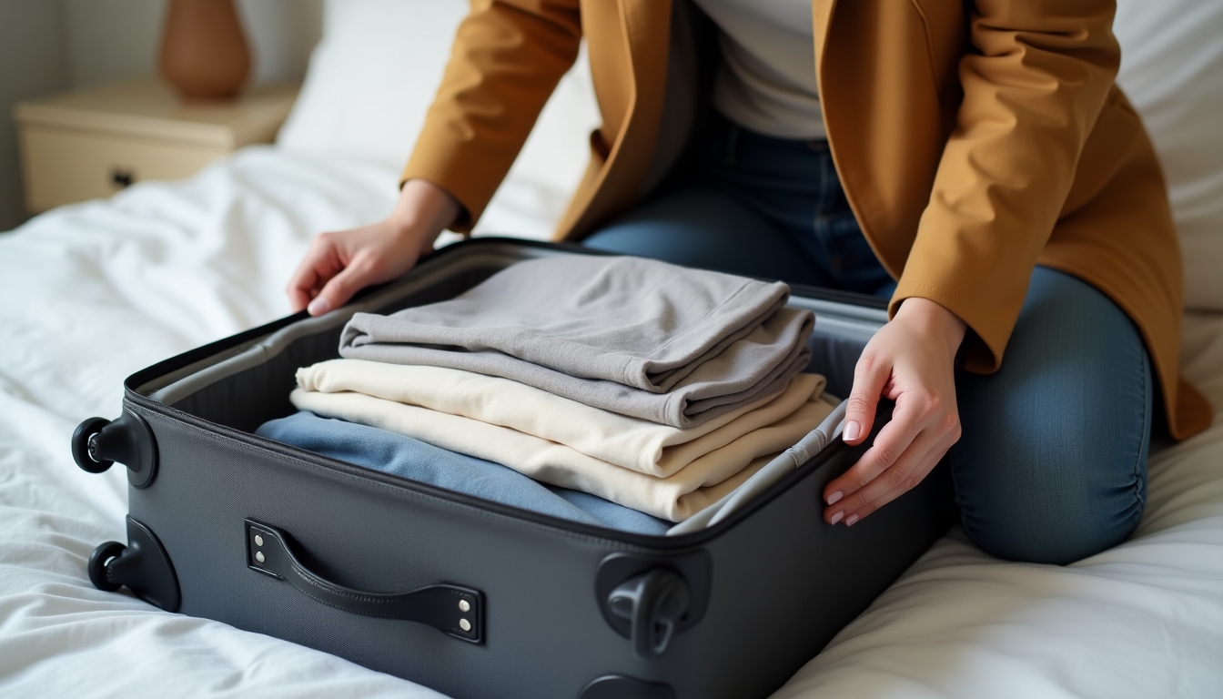 Person packt minimalistisch für eine Reise
