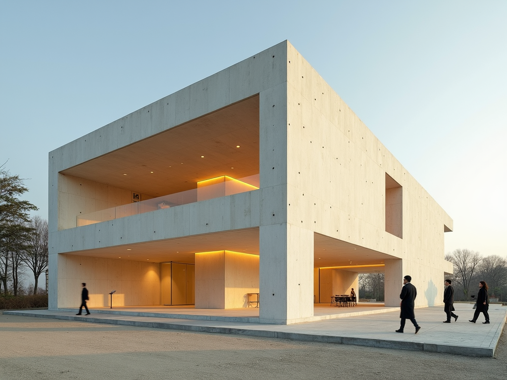 Nachhaltiges minimalistisches Gebäude von Shigeru Ban, gebaut mit recycelten Materialien und offenen, luftigen Räumen.