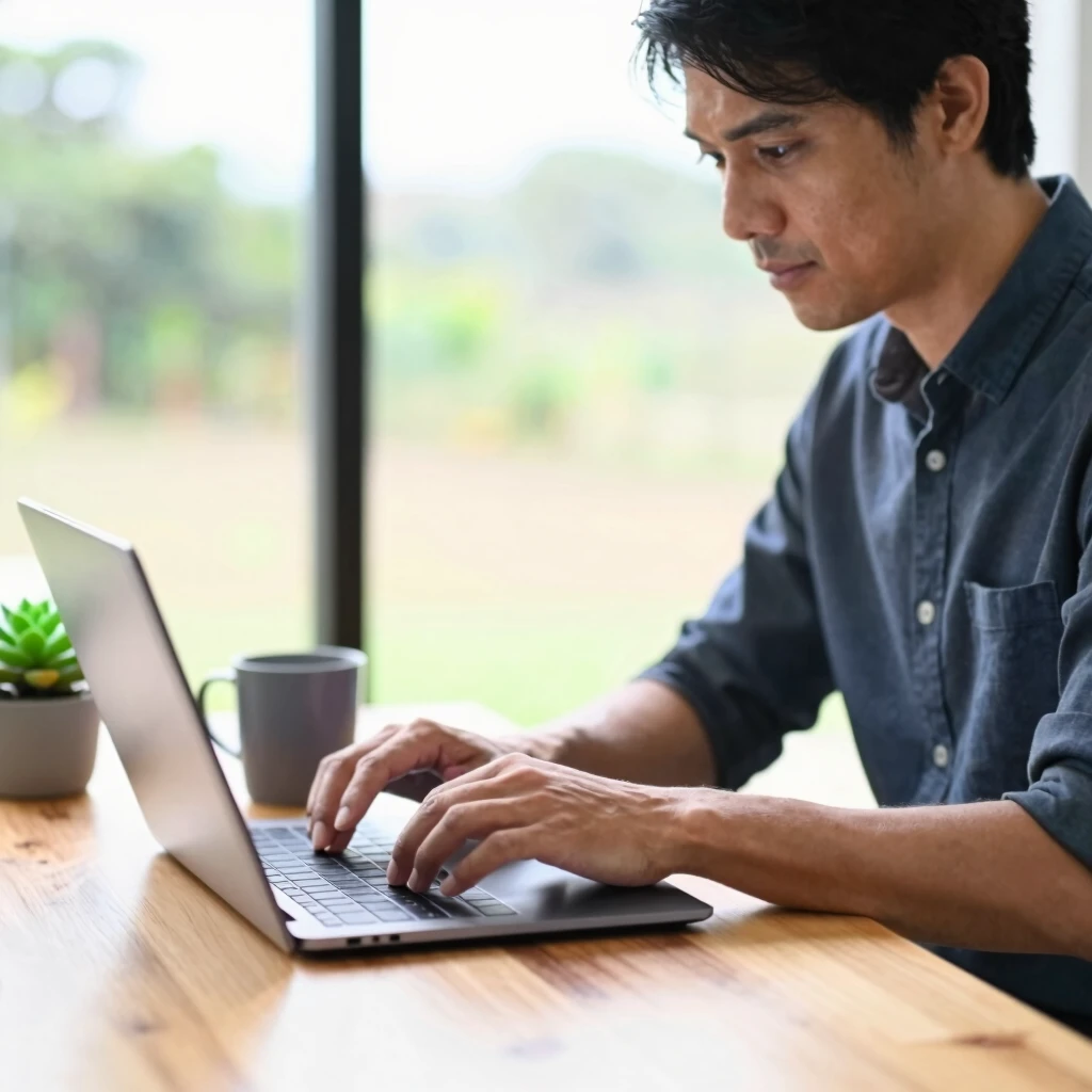 Person arbeitet konzentriert in einem minimalistischen Home Office