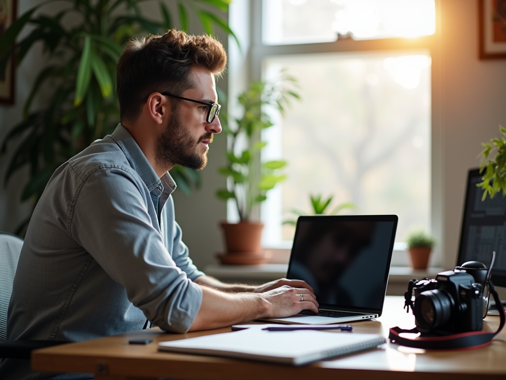 Content-Ersteller arbeitet an einem Blogbeitrag zu Hause
