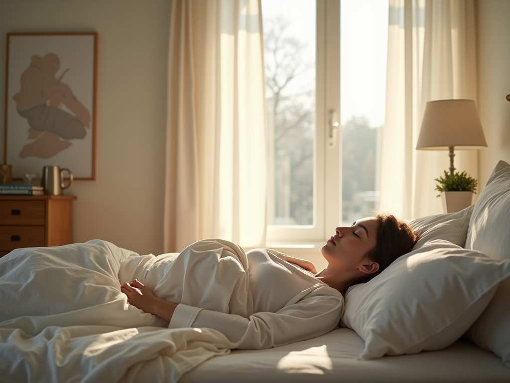 Person schläft ruhig in einem minimalistischen Schlafzimmer