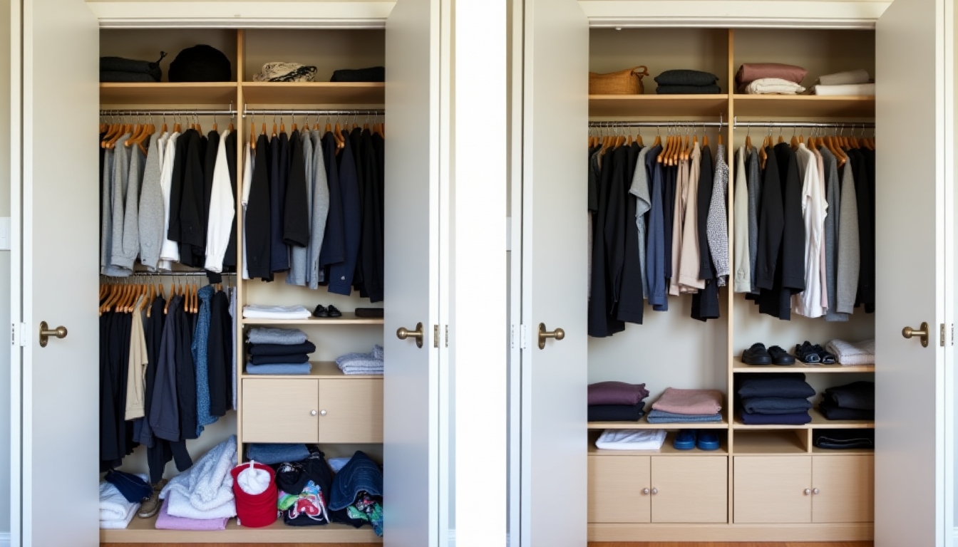 Vorher-Nachher-Bild eines minimalistischen Kleiderschranks