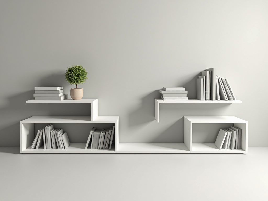 Ein minimalistisches Bücherregal mit wenigen Büchern und einer Topfpflanze.