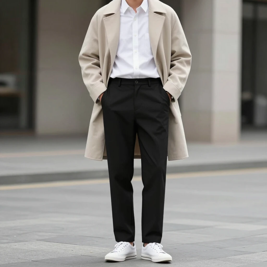 Person in minimalistischer Kleidung auf der Straße