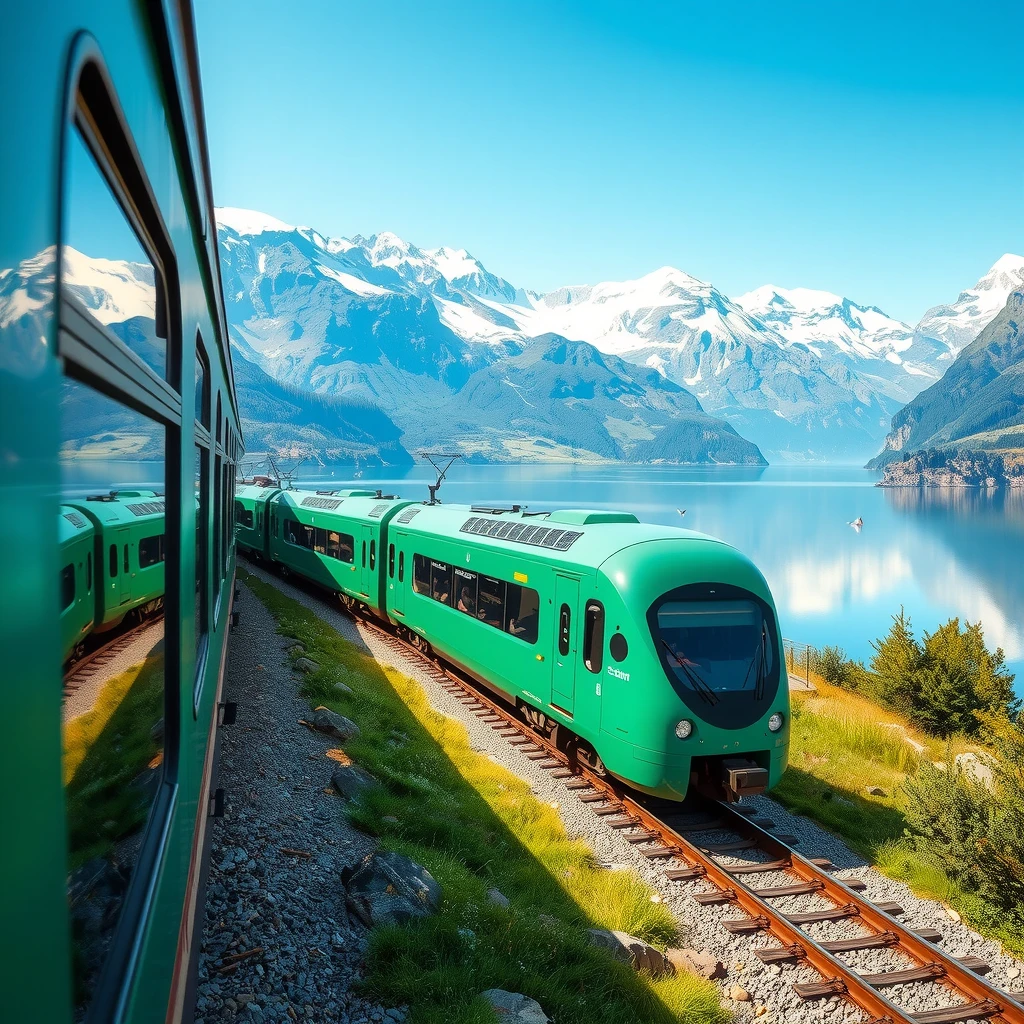 Scenischer Zug durch die Alpen als grünes Transportmittel