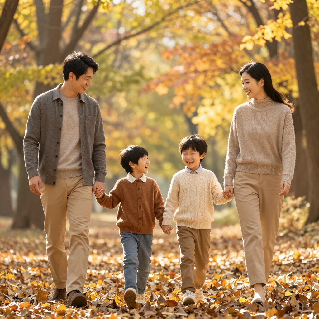 Eine Familie genießt einen entspannten Spaziergang in der Natur – echte gemeinsame Zeit ohne Ablenkung