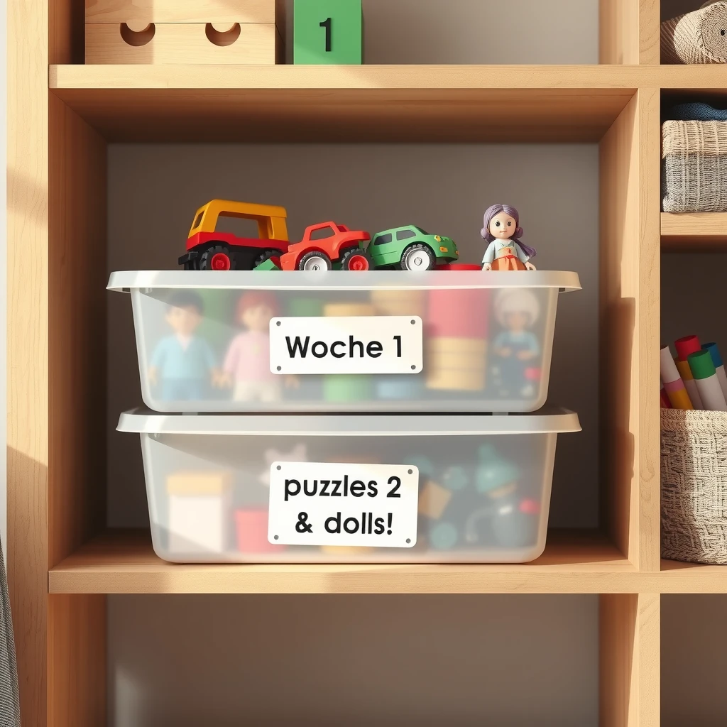 Ordentliche Regale mit Boxen für die Spielzeug-Rotation