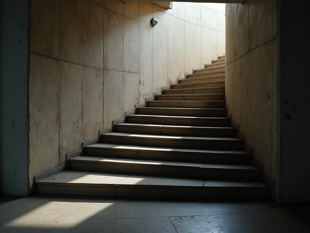 Eine leere Treppe mit dramatischen Schatten