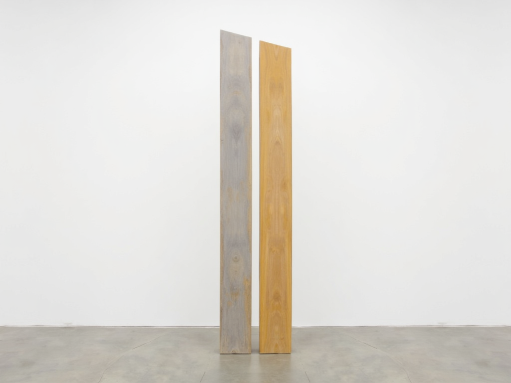 Anne Truitts minimalistische Skulptur 'First,' eine hohe, schmale Holzsäule.