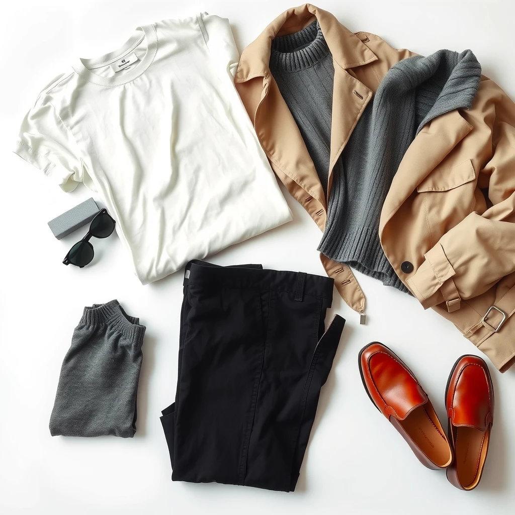 Essentielle Basics für Kleidung Minimalismus auf weißem Hintergrund