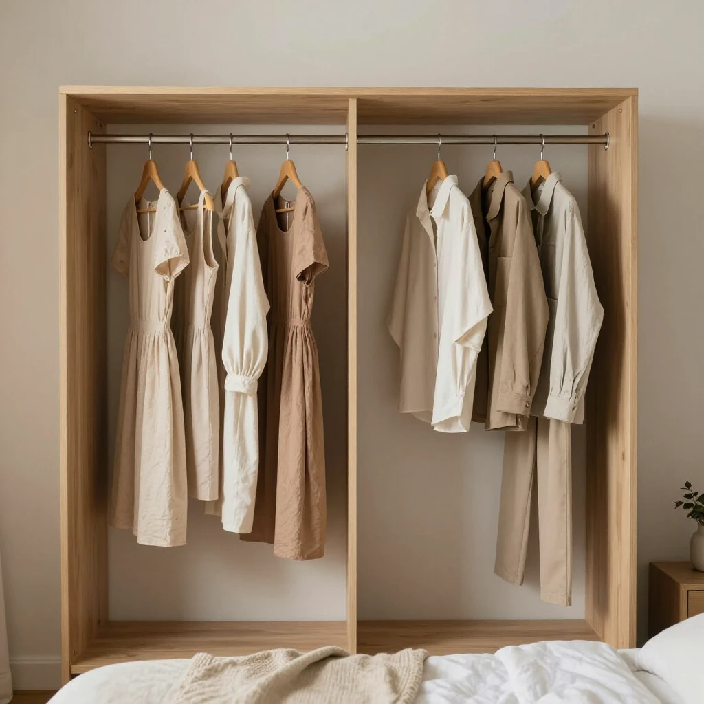 Minimalistischer nachhaltiger Kleiderschrank in einem gemütlichen Zimmer