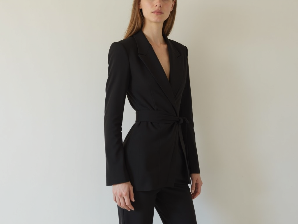 Ein Model in einem minimalistischen schwarzen Kleid.