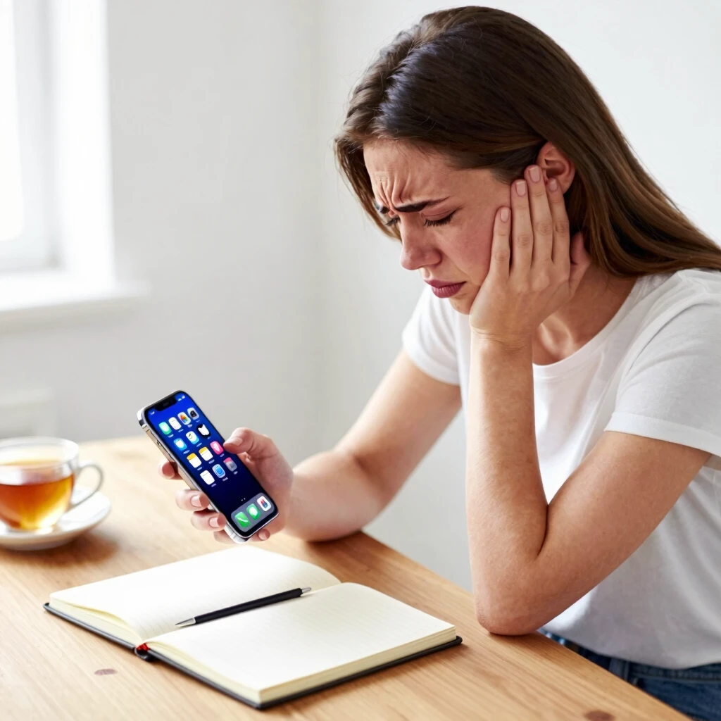Frau löscht Apps von ihrem Smartphone in einem ruhigen Raum