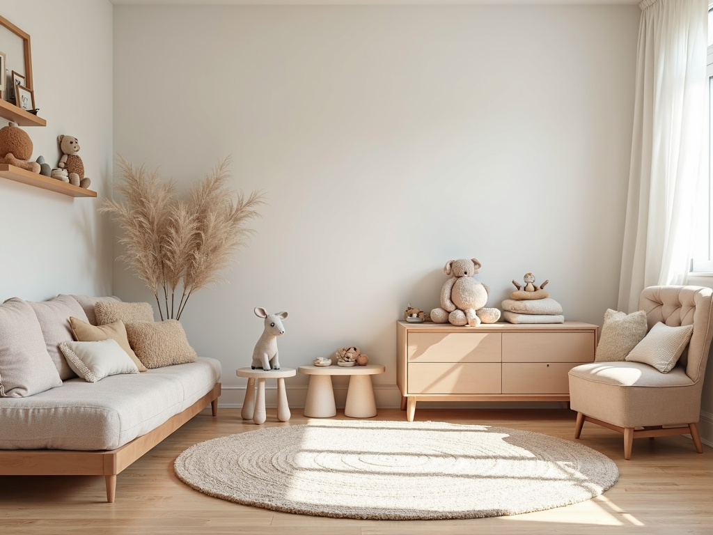 Minimalistisches Kinderzimmer mit ausgewählten Spielzeugen
