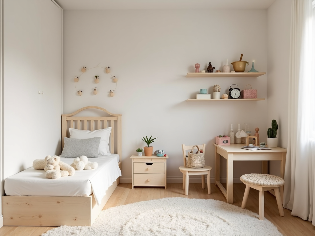Multifunktionales Möbelstück in einem minimalistischen Kinderzimmer