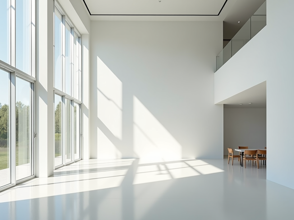 Minimalistischer Raum mit klaren Linien und viel Tageslicht