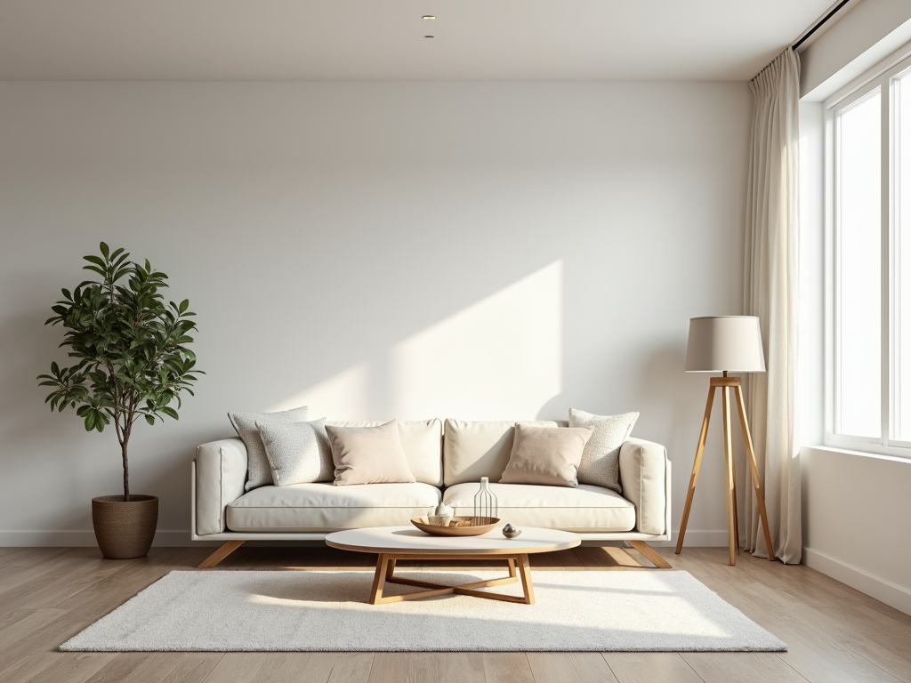 Ein minimalistisches Wohnzimmer mit viel Freiraum
