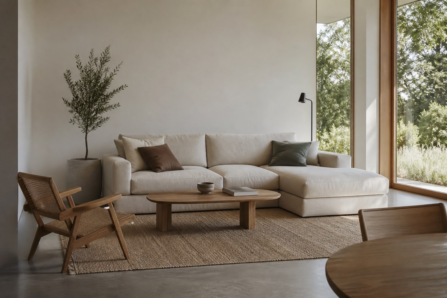 Minimalistisches Wohnzimmer mit ruhiger Atmosphäre
