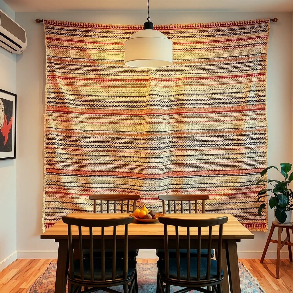 Texturierte Tapete in bohemianem Esszimmer