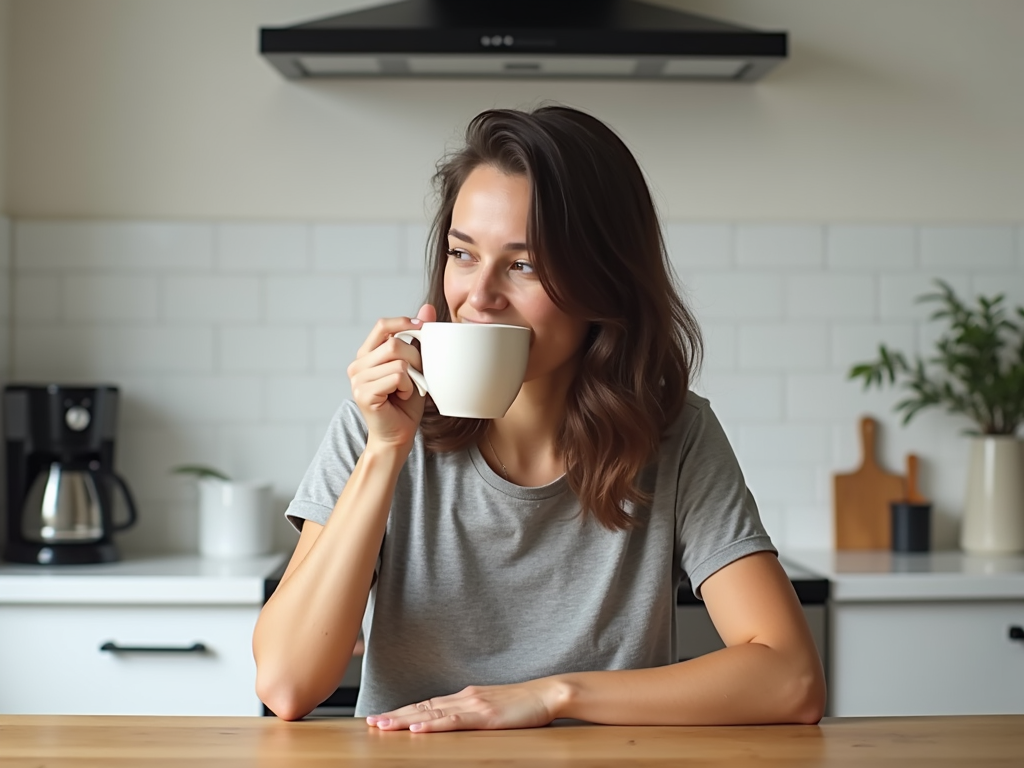 Person in einer minimalistischen Küche