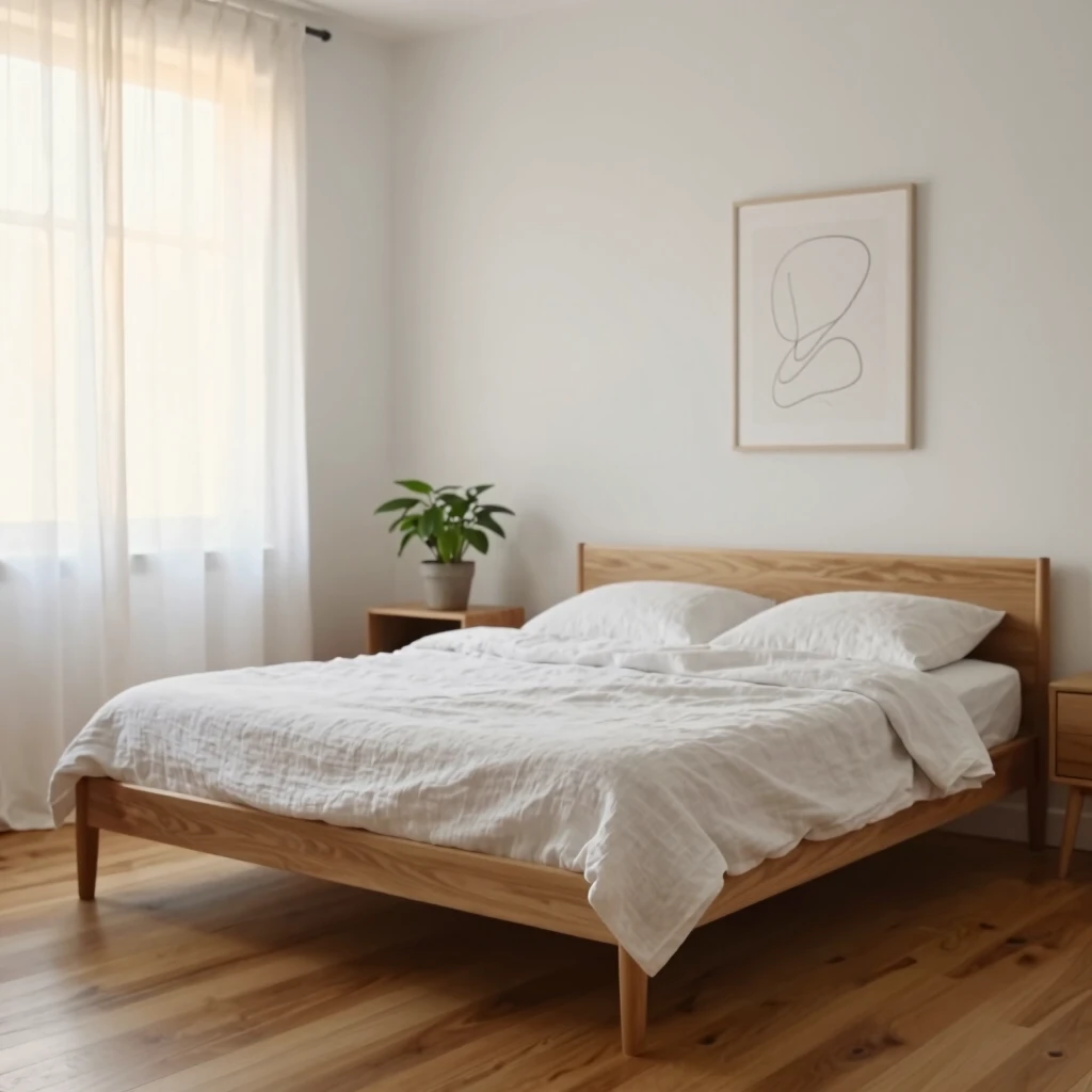 Minimalistisches Schlafzimmer bei Sonnenaufgang