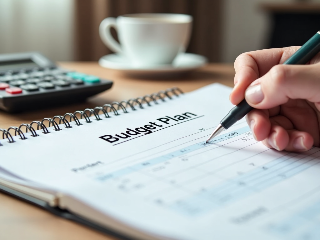 Budgetplanung mit Notizbuch und Taschenrechner