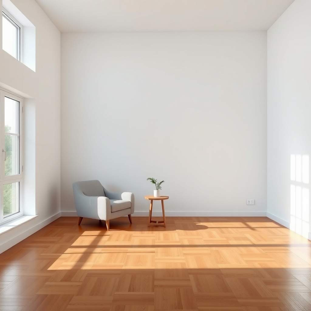 Ein minimalistisches Wohnzimmer mit nur wenigen Möbeln