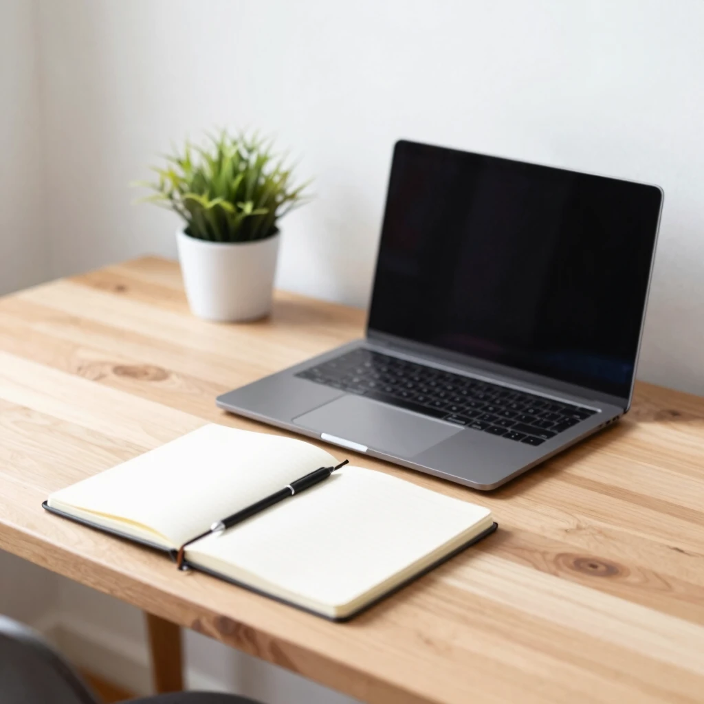 Minimalistischer Arbeitsplatz mit wenigen Gegenständen