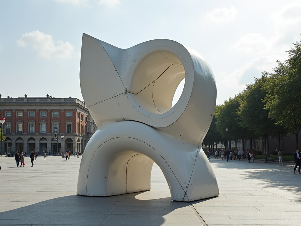 Zeitgenössische minimalistische Skulptur in einem öffentlichen Raum.
