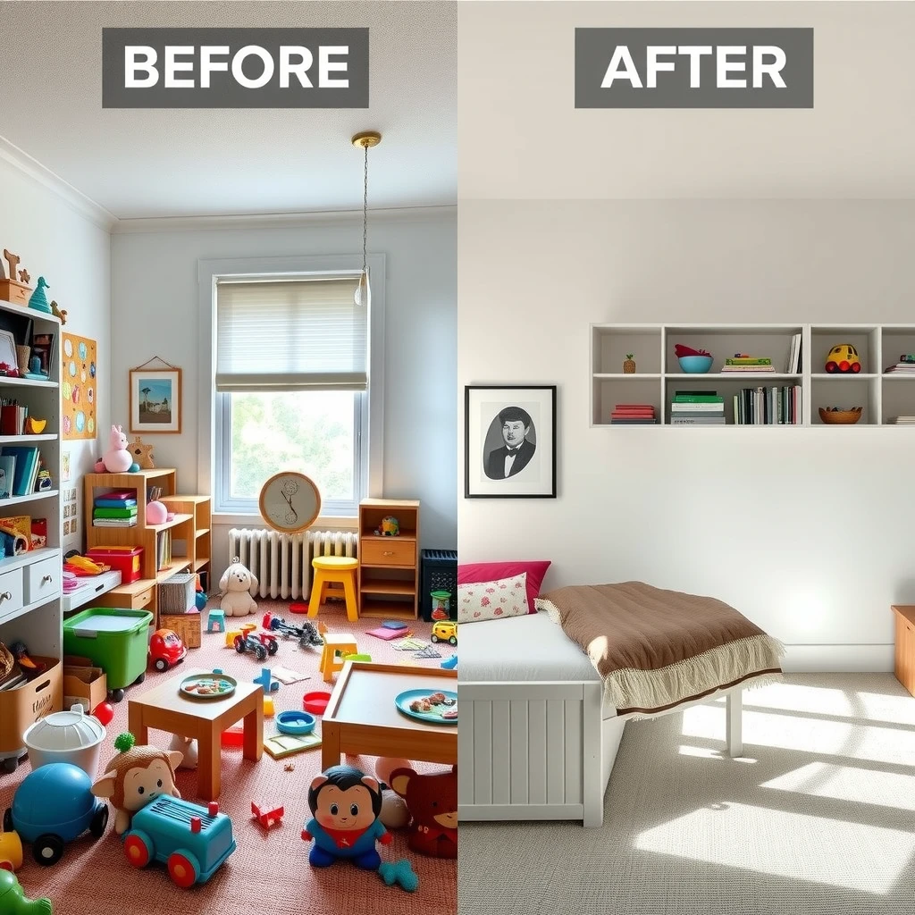 Vorher-Nachher-Vergleich: Chaotisches vs. minimalistisches Kinderzimmer