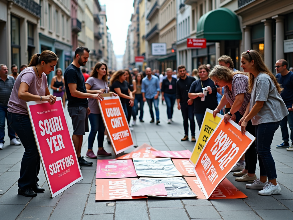 Team gestaltet eine kreative Straßenkampagne