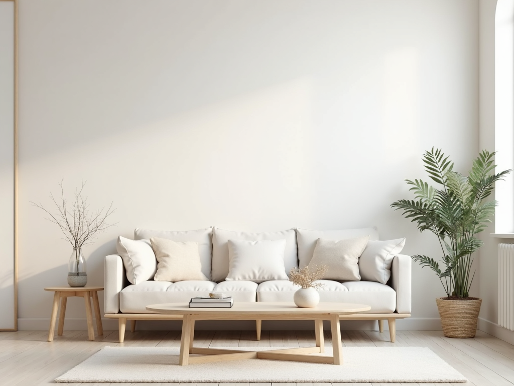 Ein minimalistisches Wohnzimmer mit klaren Linien und neutralen Farben.