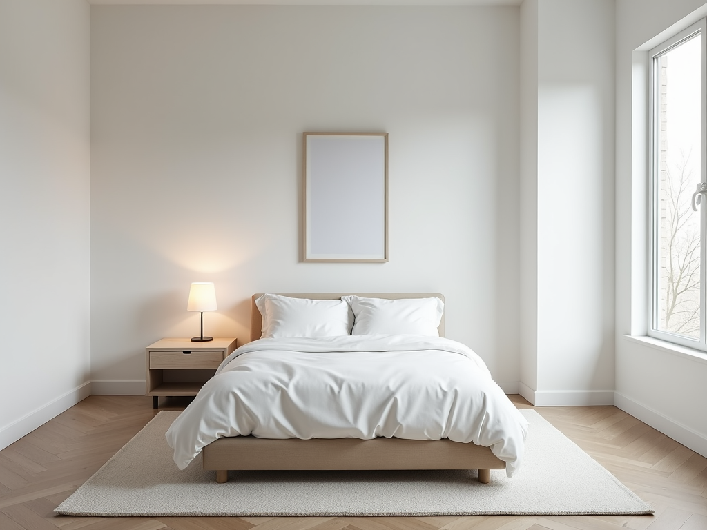 Ein minimalistisches Schlafzimmer mit viel freiem Raum