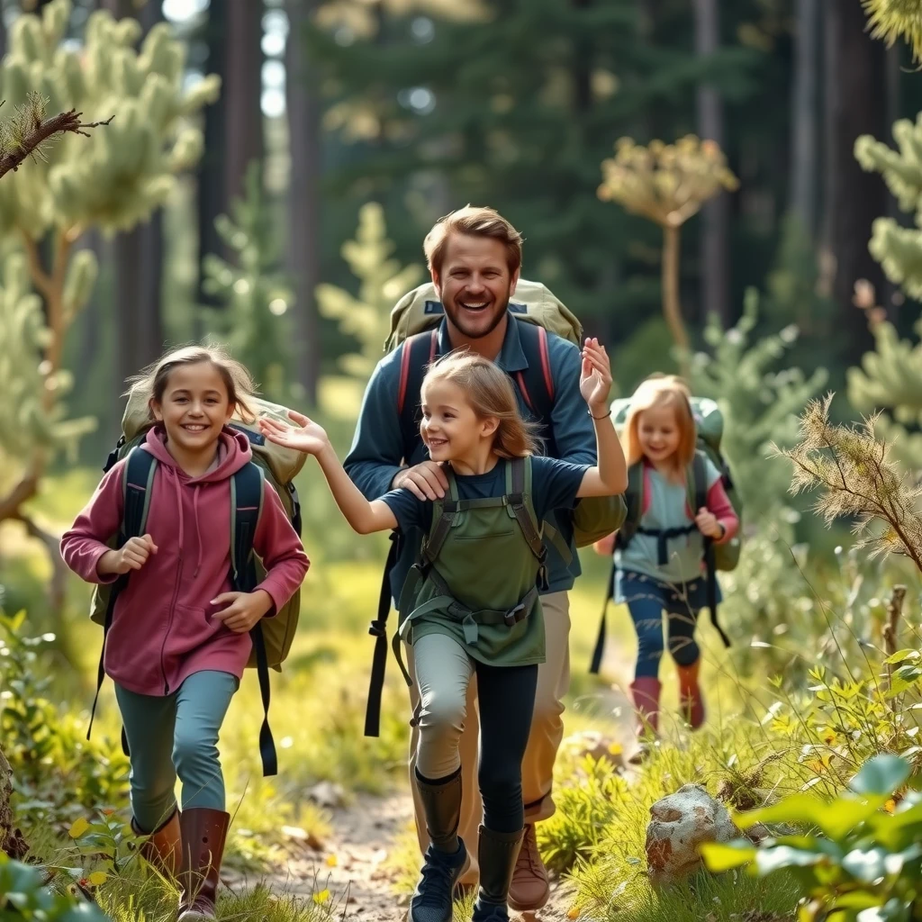 Eine Familie beim Wandern in der Natur