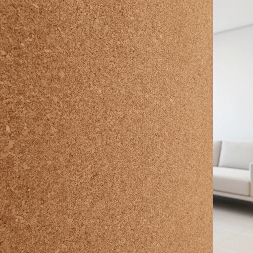 Nahaufnahme einer natürlichen Korkwandverkleidung in einem minimalistischen Interior