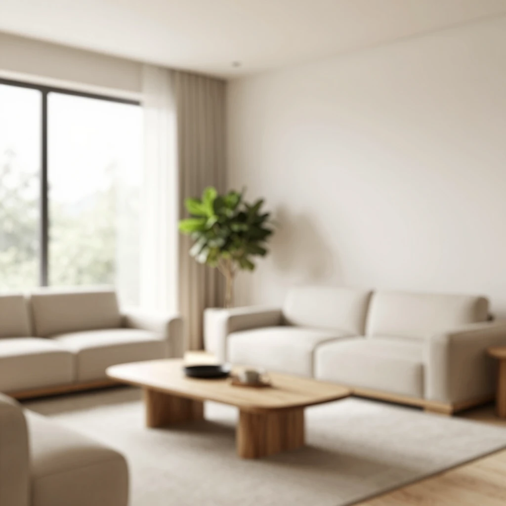 Minimalistisches Wohnzimmer mit natürlichen Materialien, viel Licht und Pflanzen – ein Ort der Ruhe ohne digitale Geräte