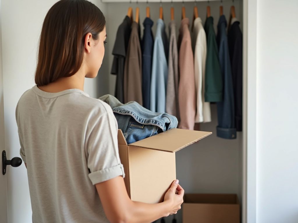 Person mistet Schrank aus und sortiert Dinge
