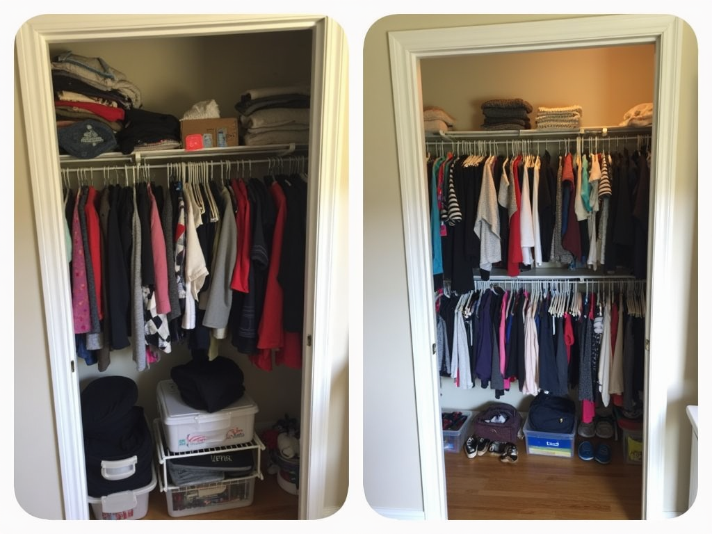Ein Kleiderschrank vor und nach dem Ausmisten