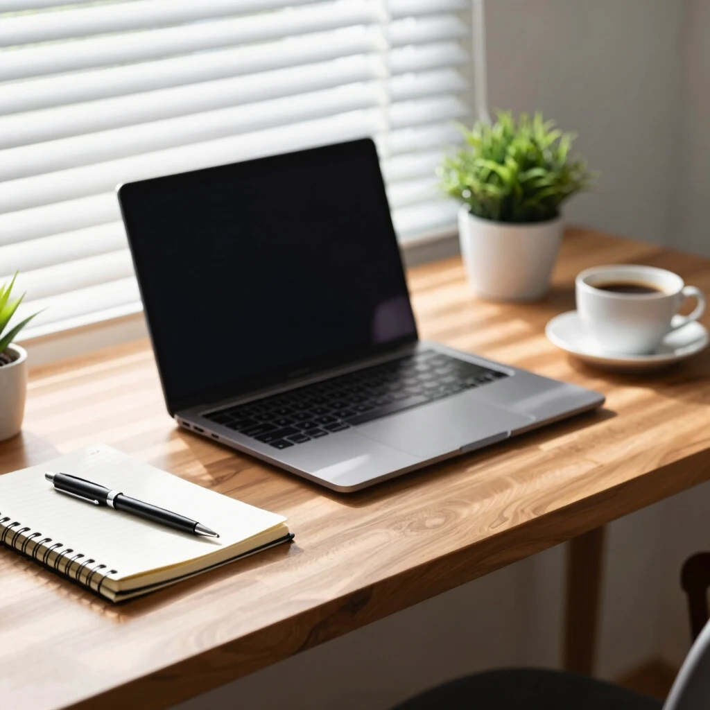 Minimalistischer Arbeitsplatz mit nur den notwendigen Dingen – ideal für konzentriertes Arbeiten