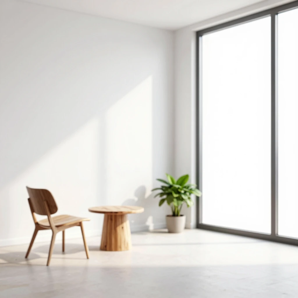 Ruhiges minimalistisches Wohnzimmer mit viel natürlichem Licht
