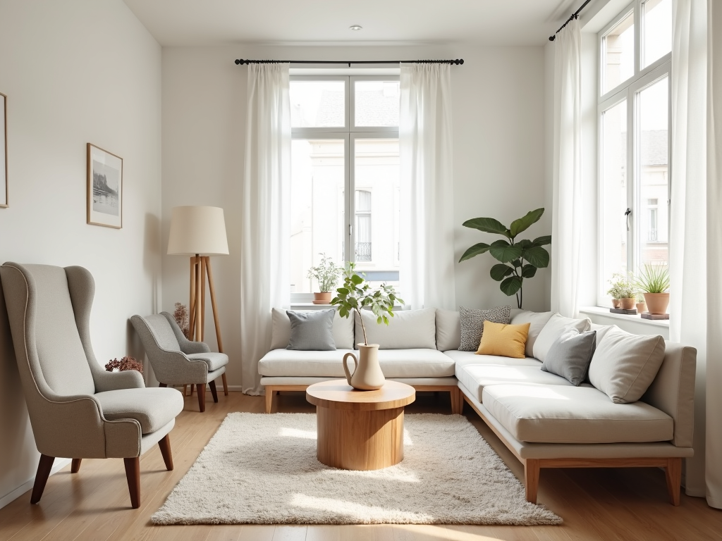 Ein aufgeräumtes Wohnzimmer mit minimalistischem Design.
