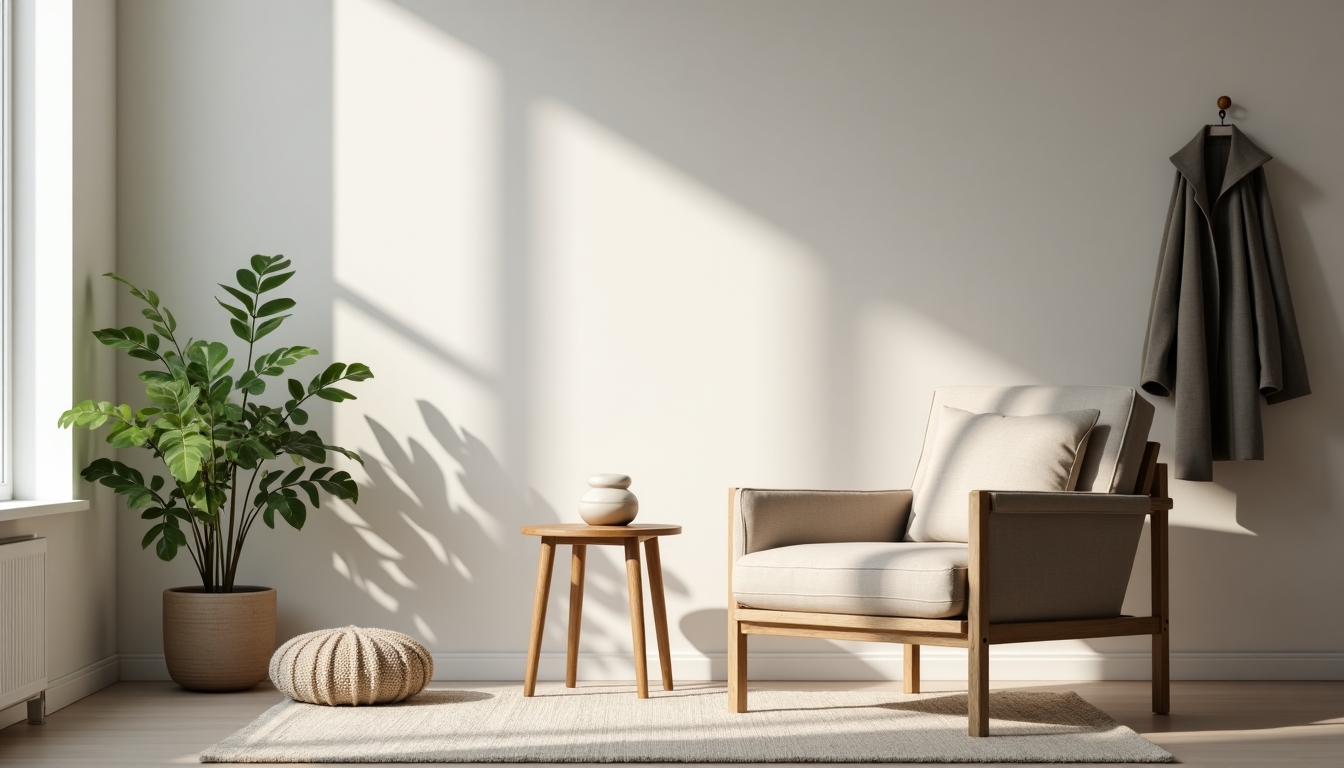 Gemütliche Ecke mit minimalistischer Jacke im Wohnraum