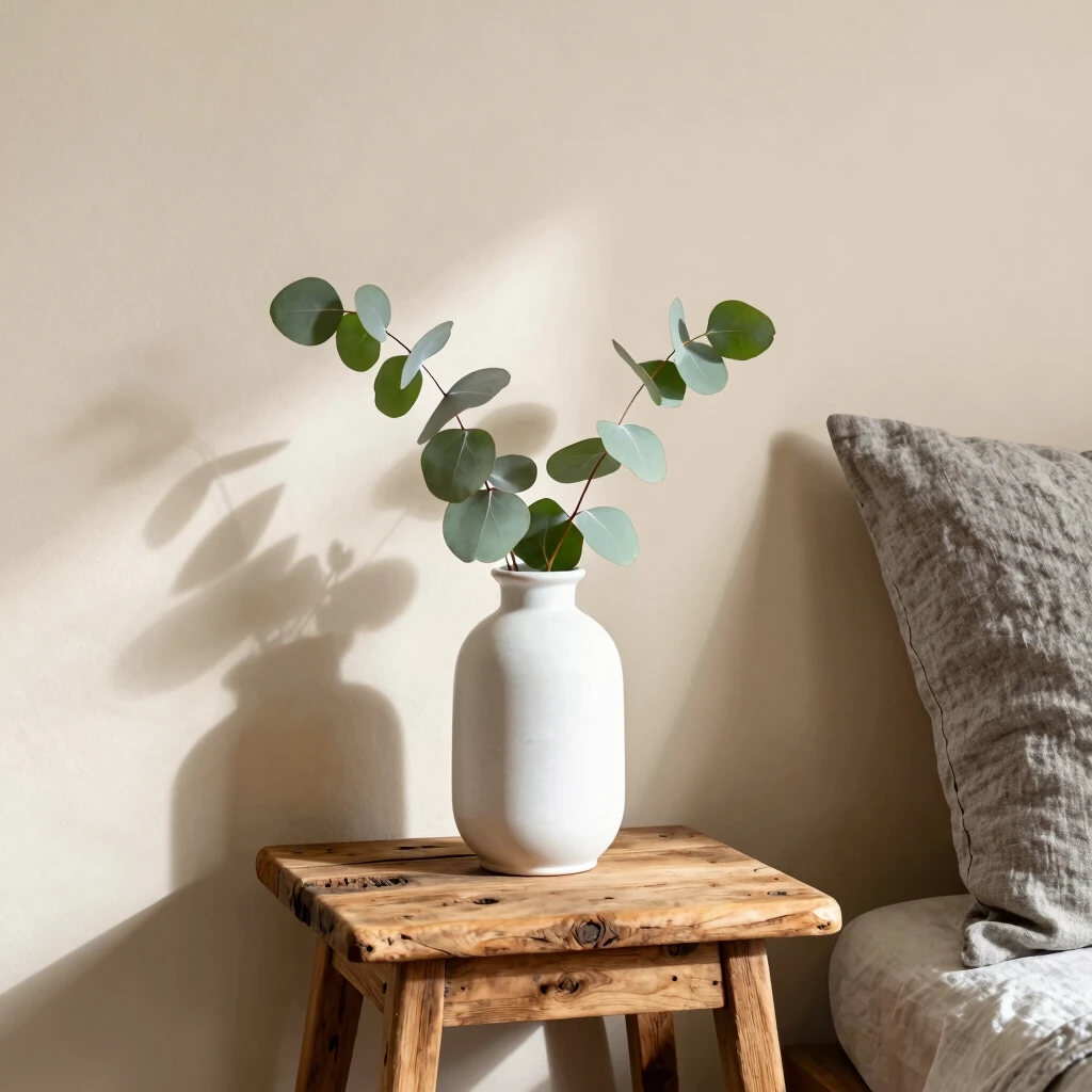 Harmonische erdige Farbpalette in einem minimalistischen, nachhaltigen Interior